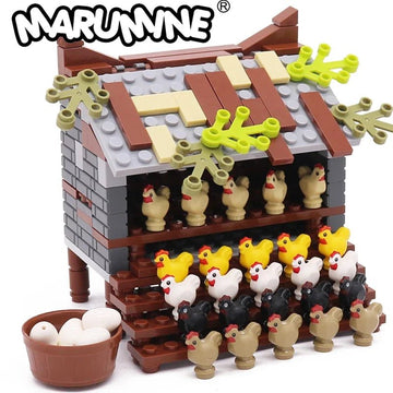 Marumine Animal Farm Building Blocks – 173PCS Chicken Shed, Bird House & Rabbit Nest Set