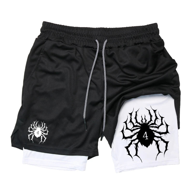 Men's 2-in-1 Spider Print Gym Shorts with Phone Pocket