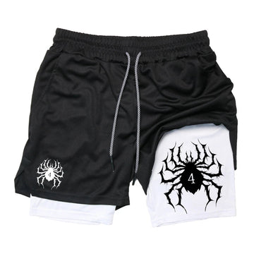 Men's 2-in-1 Spider Print Gym Shorts with Phone Pocket
