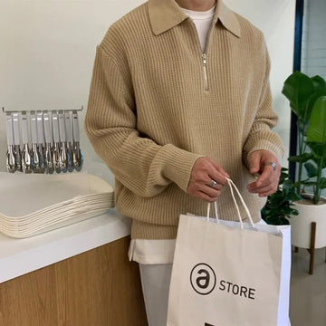 Men’s 2024 Spliced Polo Collar Slim Fit Sweater