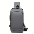 Gray sling chest bag with a combination lock, front view