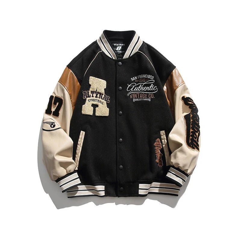 Men’s Autumn Splicing Embroidery Baseball Jacket – Casual Outdoor Coat