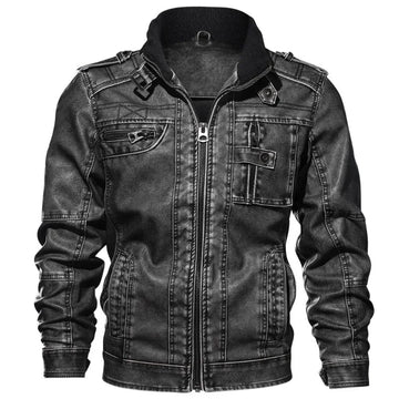 Men’s Autumn Winter Black Leather Jacket