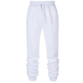 White drawstring jogger sweatpants with a tied waist cord and ribbed ankle cuffs, front view