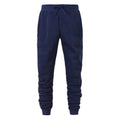 Navy blue drawstring jogger sweatpants with elastic ankle cuffs, front view