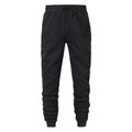 Black drawstring jogger sweatpants with side pockets and ribbed ankle cuffs, front view