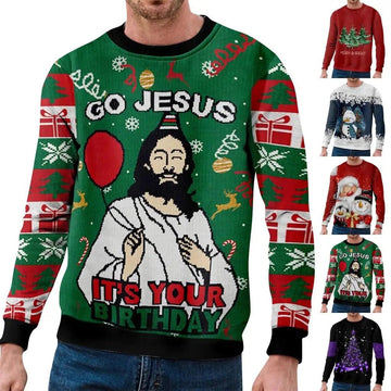 Men’s Christmas Long Sleeve T-Shirt – 3D Jesus Print Casual Top