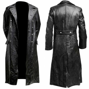 Men’s Classic Military Style Leather Trench Coat