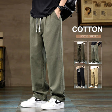 Men's Cotton Wide Leg Pants – Loose Straight Korean Streetwear Trousers