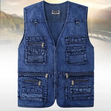 Men’s Dark Blue Black Denim Vest Jacket