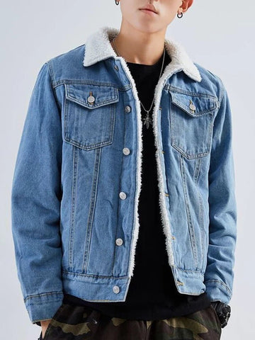 Men’s Denim Jacket with Lamb Wool Lining Winter Coat