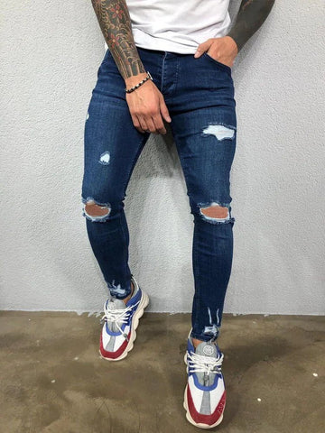 Men’s Fashion Street Style Knee Ripped Skinny Jeans