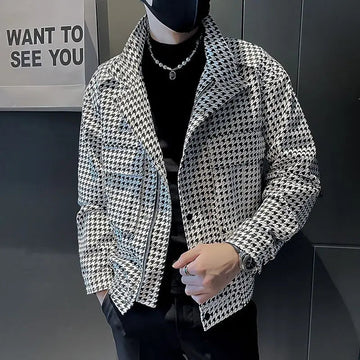 Men’s Houndstooth Casual Long Sleeve Jacket