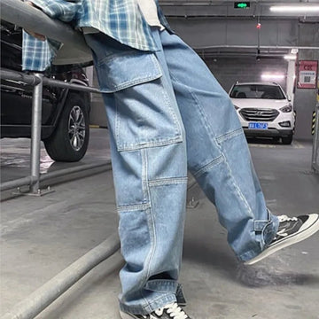 Men’s Loose Baggy Cargo Wide Leg Denim Jeans