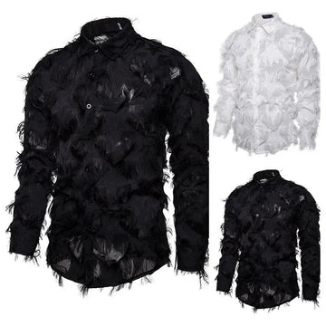 Men’s Party Feather Turn-Down Collar Shirt