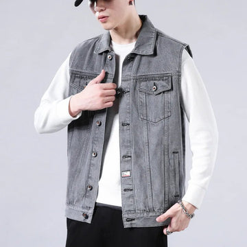 Men’s Spring Casual Denim Vest with Pockets