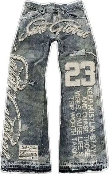 Men's Vintage Blue Baggy Jeans – Wide Leg Streetwear Trousers