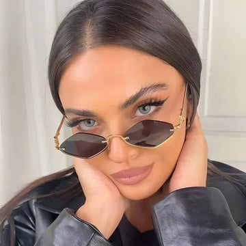 Metal Half Frame Diamond Sunglasses – Trendy Small Punk Style