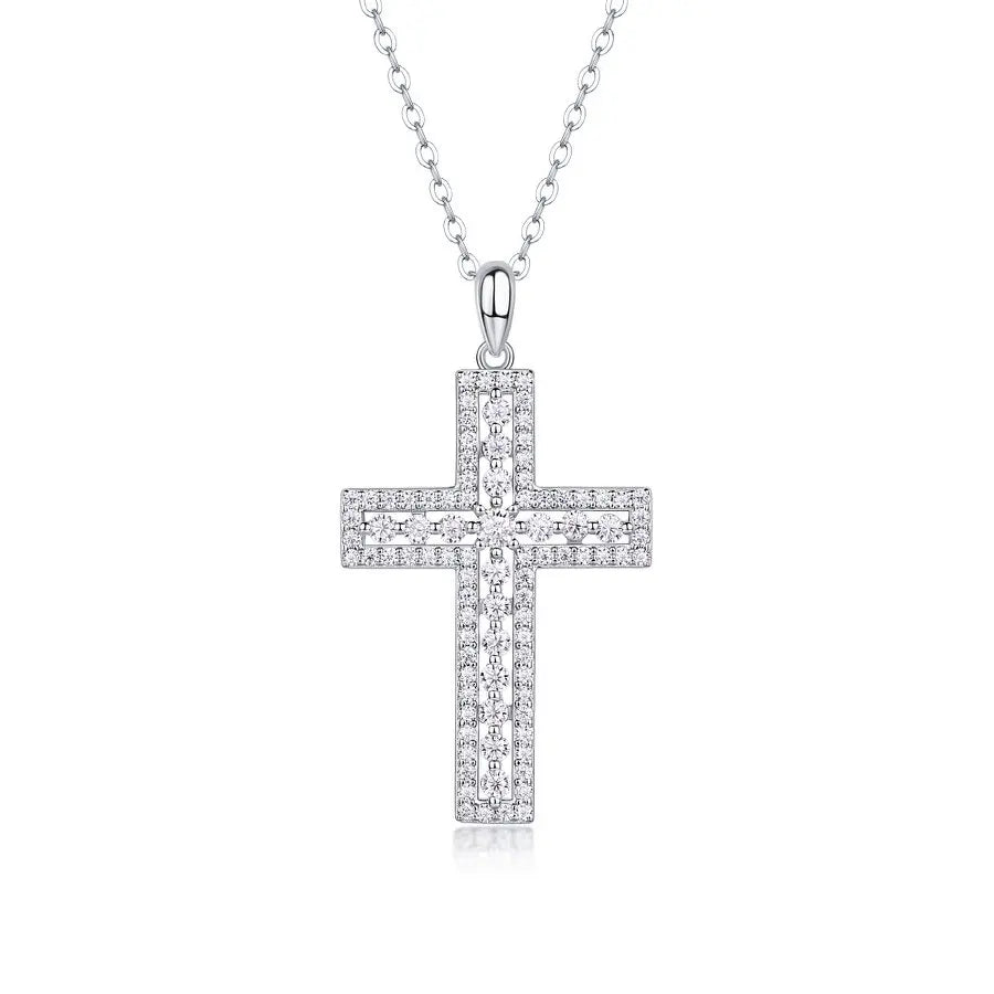 Moissanite Cross Necklace – 0.98CT S925 Silver Pendant