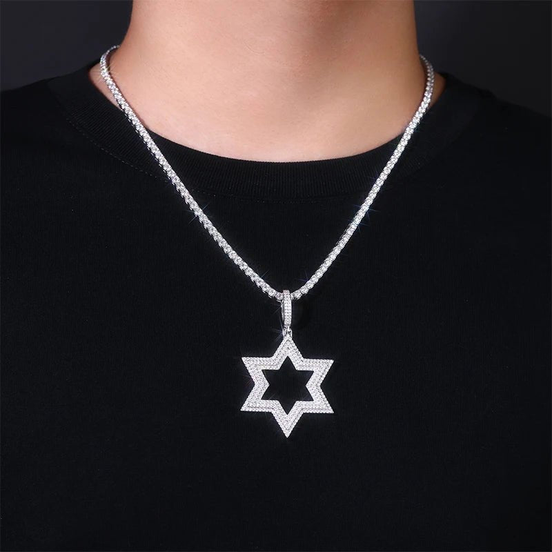 Moissanite Star Necklace – 925 Silver Gold-Plated Hip Hop Pendant