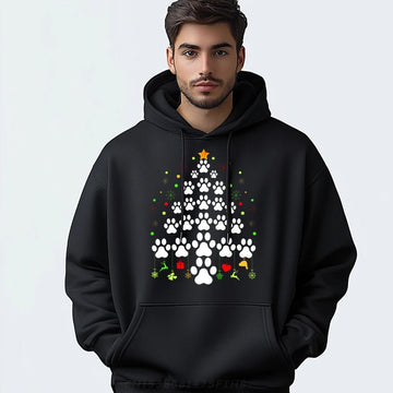 Paw Print Christmas Tree Lights Matching Family Xmas Luxury Hoodie Student Limited Time Special Luxury Sweater Alphabet