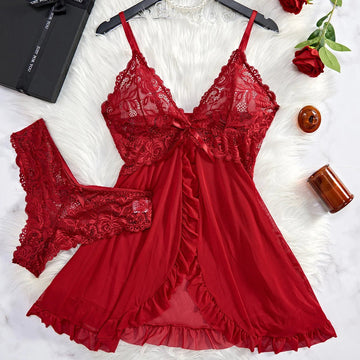Sexy Lace V-Neck Nightdress – Women’s Summer Sleepwear