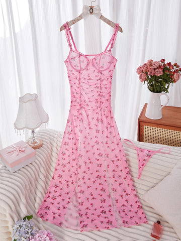 Sexy Mesh Lingerie Dress Set – Spaghetti Strap with Slit