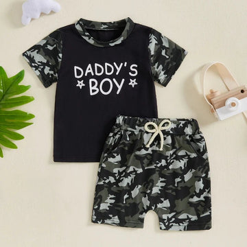 Toddler Boys Summer Outfit – Camo Print Tee & Shorts Set