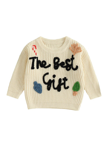 Toddler Christmas Sweater – Unisex Reindeer & Snowflake Knit Pullover