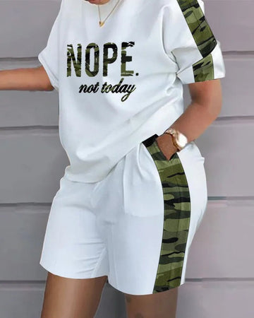 Women’s Casual Two-Piece Set – Letter Print T-Shirt & Shorts