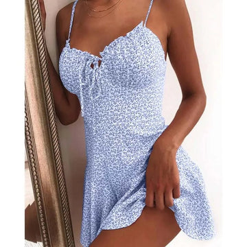 Women’s Floral Print A-Line Mini Dress – Strapless Backless Summer Beach Outfit