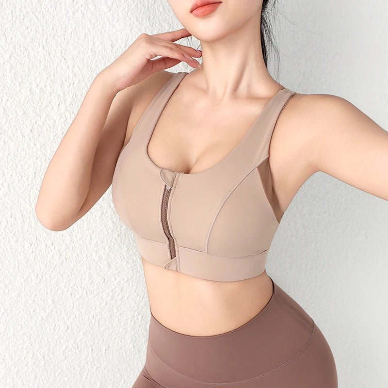 Women’s High-Strength Front Zipper Sports Bra – Shock-Proof & Quick-Dry