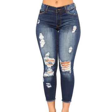 Women’s High-Waist White Skinny Jeans – Stretch Ripped Nine-Point Pants