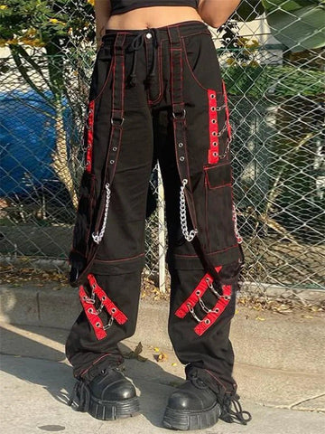 Women's Low Waist Baggy Jeans – Rock Style Wide Leg Cargo Pants