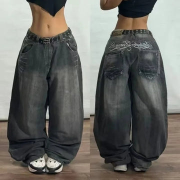 Women’s Oversized Baggy Streetwear Jeans – Y2K High-Waist Wide-Leg Denim Pants