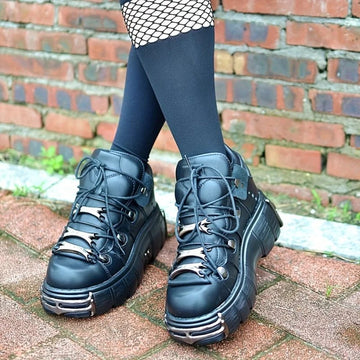 Women’s Platform Sneakers – Punk Gothic Trainers with Metal Decoration