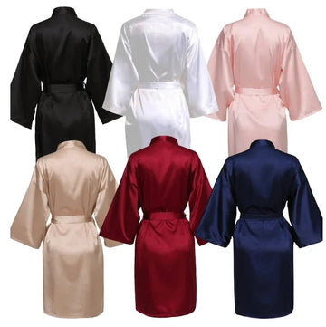 Women’s Satin Bridesmaid & Bride Robe – Plain Short Kimono Bathrobe