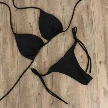 Women’s Sexy Tie-Up Bikini – Solid Color Swimsuit Set