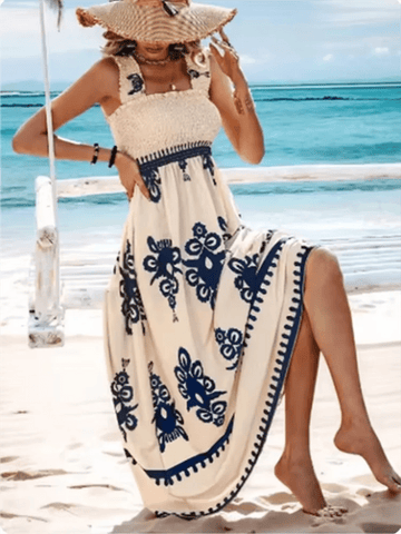 Women’s Square Neck Printed A-Line Dress – Sleeveless Summer Beach Outfit