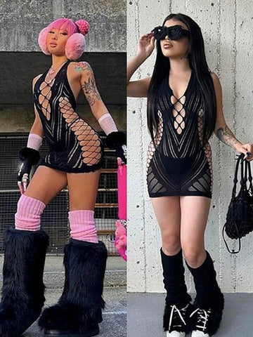 Women’s Transparent Lace Backless Mini Dress – Sexy Halter Nightwear & Party Outfit