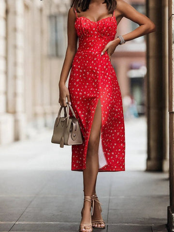 Women’s White Floral Backless Midi Dress – Sleeveless Summer Beach Sundress