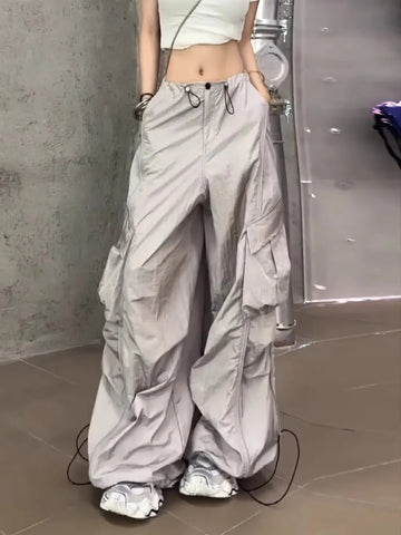 Women's Wide Leg Cargo Pants – 2024 High Waist Parachute Streetwear