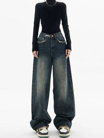 Women’s Wide-Leg High-Waist Jeans – Vintage Loose Fit Denim Pants