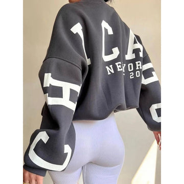 Women’s Y2K Grunge Loose Pullover Hoodie – Letter Print Thickened Sweatshirt