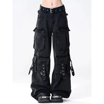 Women’s Y2K Retro Cargo Jeans – Multi-Pocket Loose Fit Denim Pants