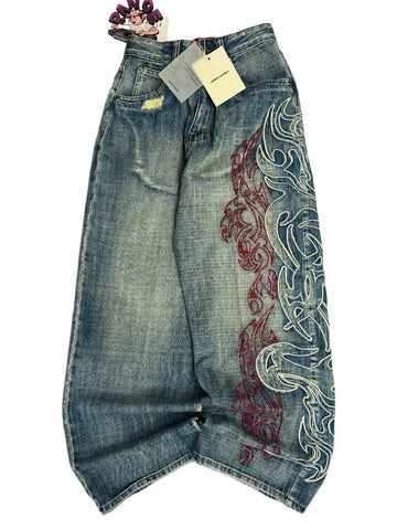 Y2K American Vintage Embroidered Baggy Jeans for Men
