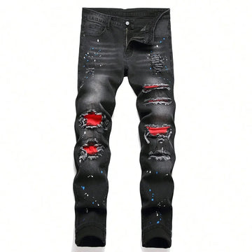 Y2K Men’s Stretch Skinny Ripped Patchwork Jeans